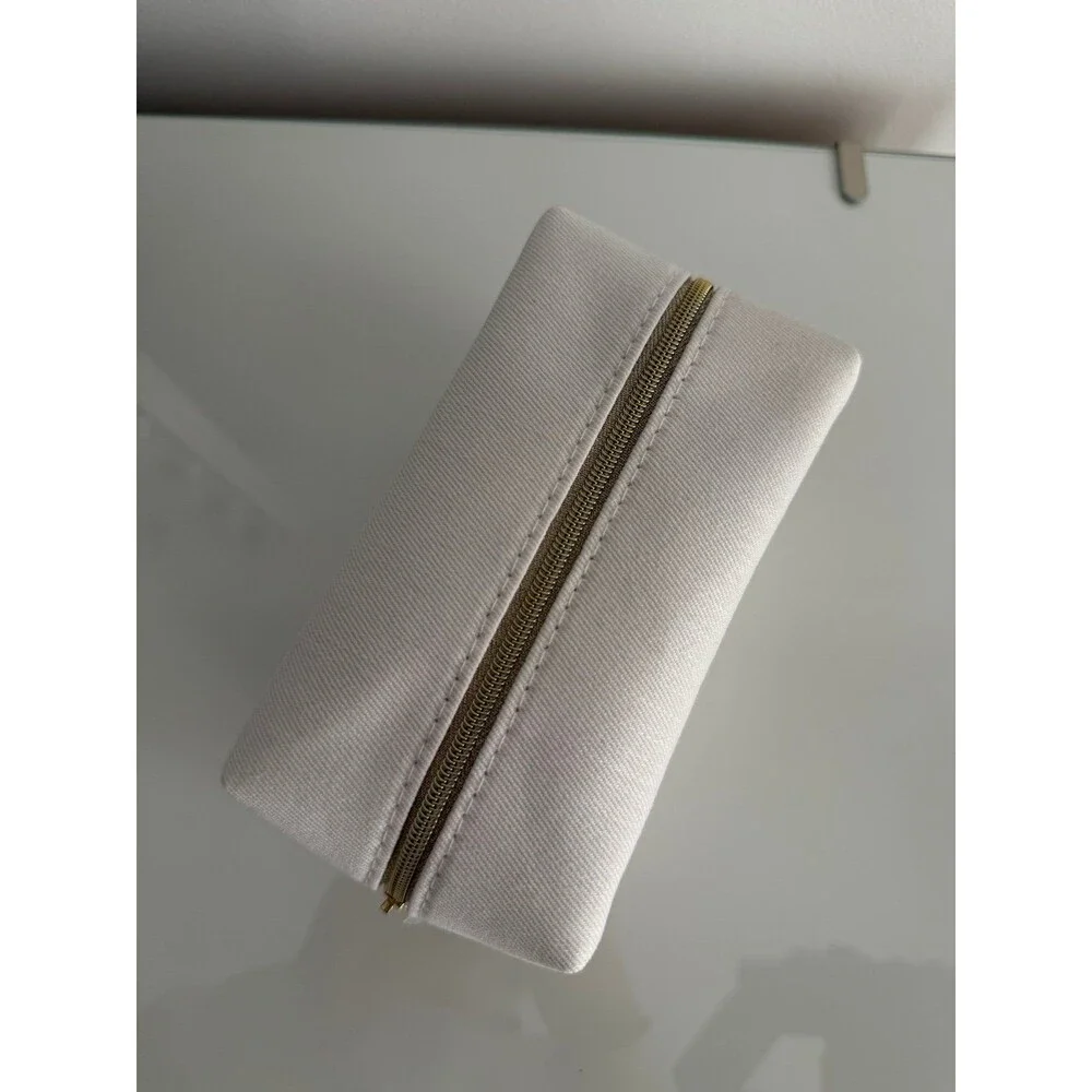 Dior Makeup Bag - white with gold embroidered logo